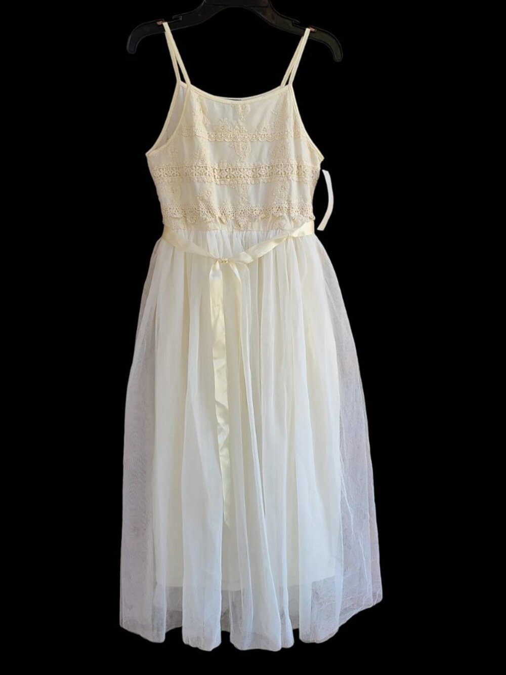 ZUNIE Girls Size 14 Tutu Dress Spaghetti Straps Lace Crochet Trim Creame